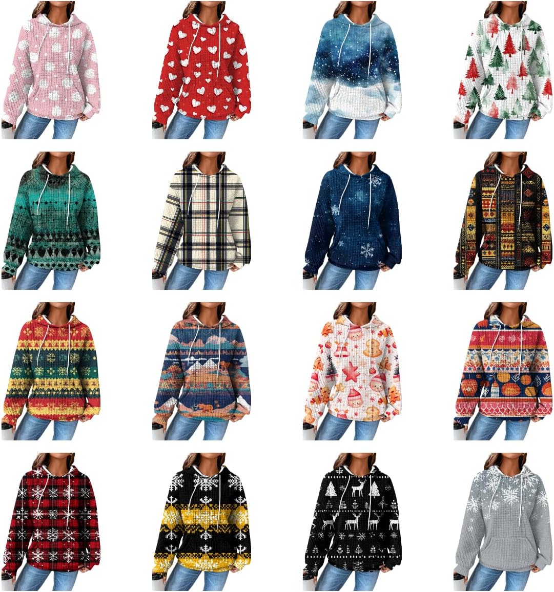 Womens Christmas Hoodies Pullover Cute Graphic Waffle Oversized Hooded Funny 2024 Fall Fashion Blouses - Image 5