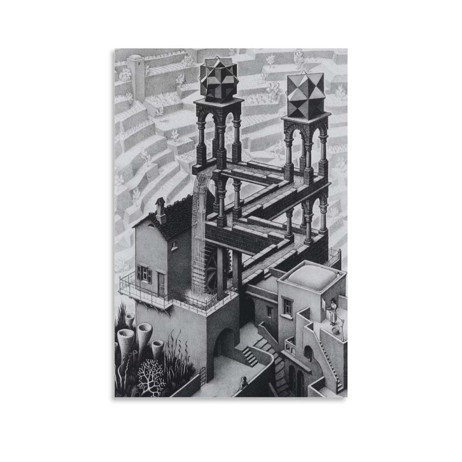M.C. Escher Waterfall Wall Art Poster Artworks Picture Print Poster Wall Art Painting Canvas Decor Home Posters 12x18inch(30x45cm)