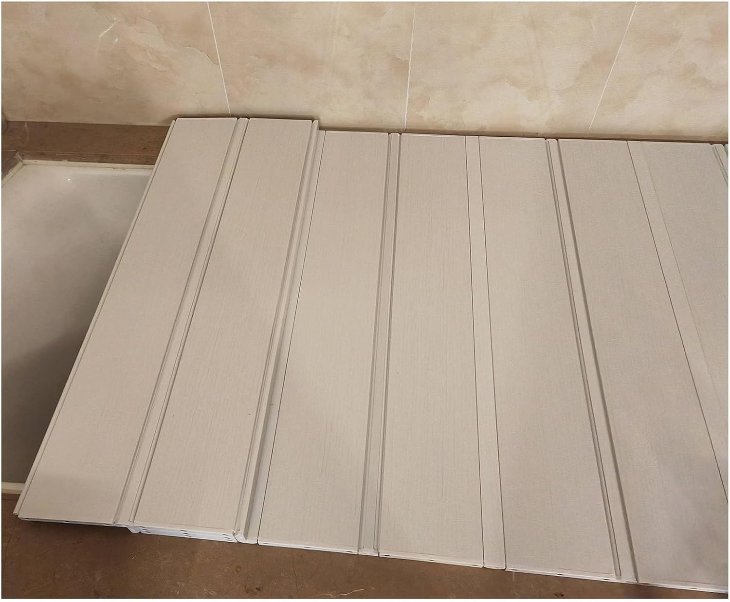 Bathtub Tray Folding Bathtub Tray Folding Bathtub Cover PVC Dust Board Shutter Bath Lid, 1.2cm Thickness Water Proof Bathtub Insulation Cover, Bearing 40kg Multifunctional(75x120x1.2cm)