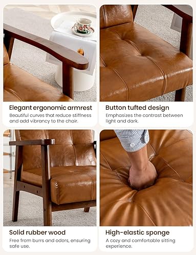 Miniatura 7 de Mid-Century - Juego de 2 sillas decorativas de piel sintética para sala de estar, cómodas sillas de dormitorio para espacios pequeños, sillón
