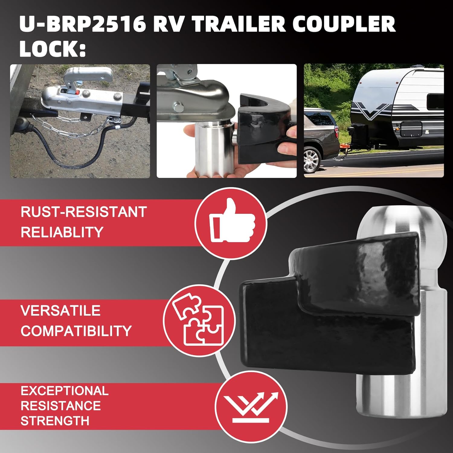 Magam Trailer Lock Fits 2 5/16-Inch Couplers, RV Trailer Coupler Lock, Ball Coupler, Adjustable Straight Tongue Trailer Coupler, U-BRP2516 RV/Trailer Coupler Lock, with 2 Key