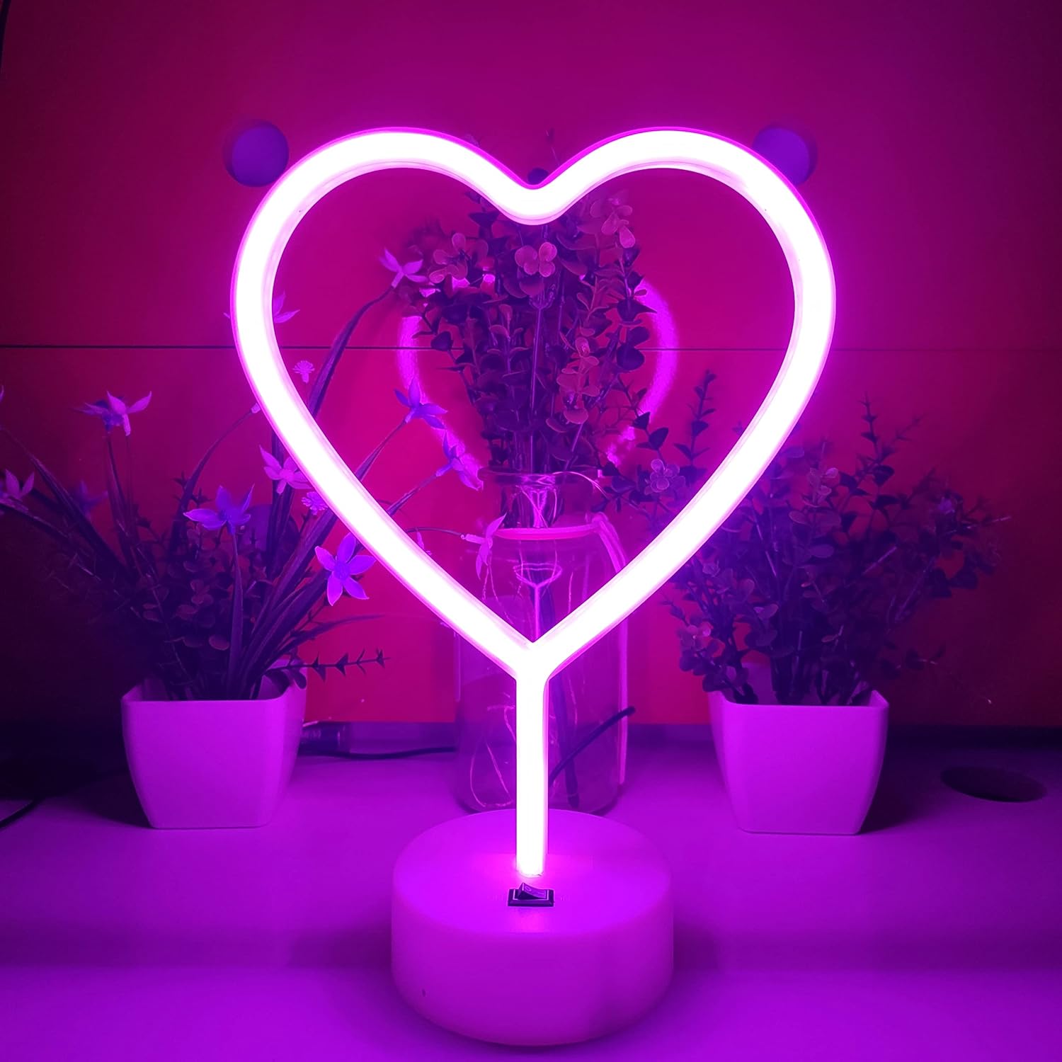 JYWJ Heart LED Neon Signs with Holder Base Desktop Wall Decoration Light image 2