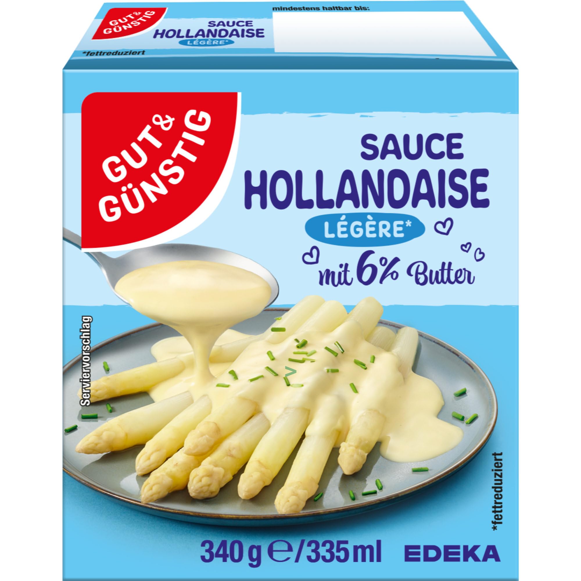 Gut&Günstig Sauce Hollandaise Legere mit 6% Butter (335ml Packung) + usy Block Lebensmittel & Getränke