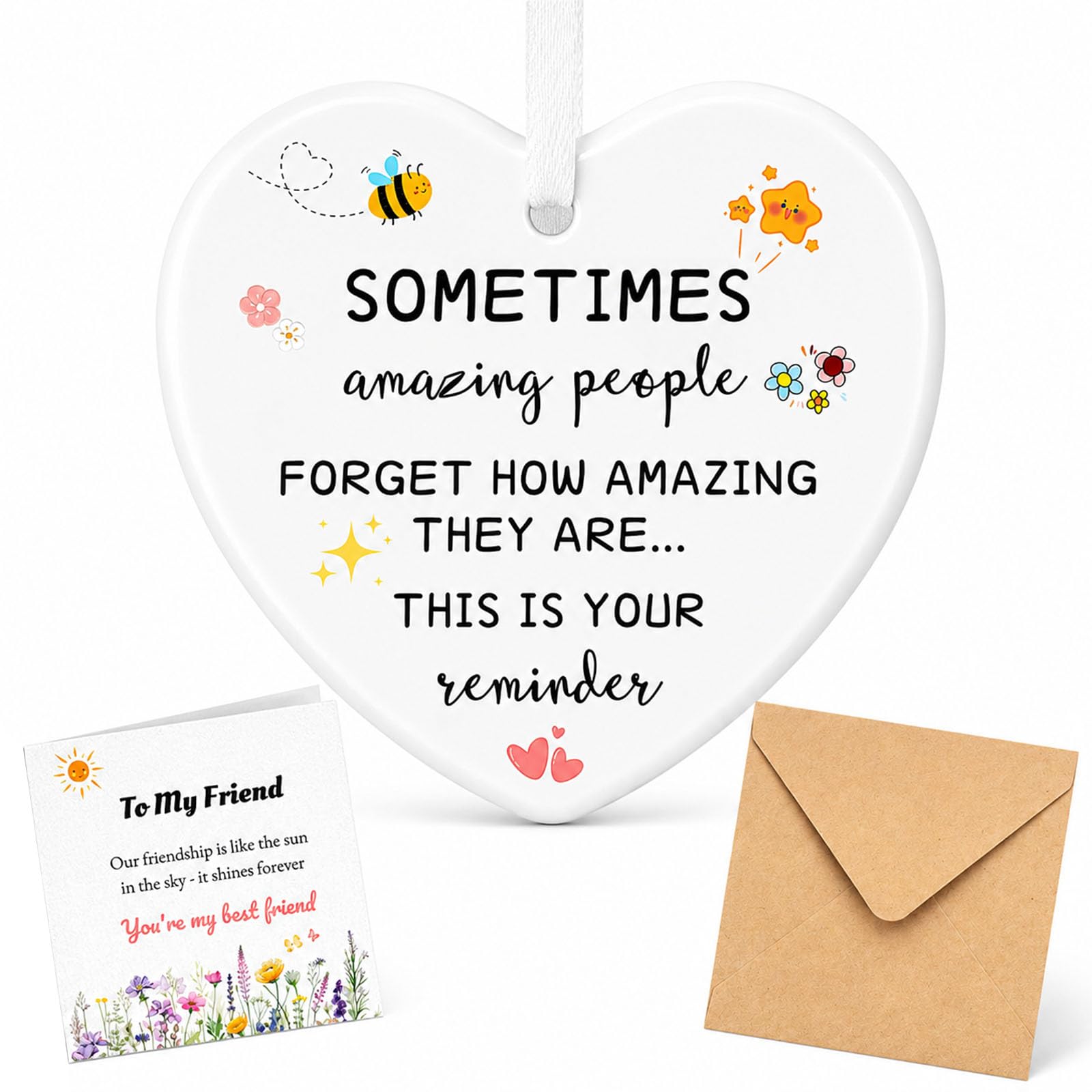 Friendship Gifts For Women Ceramic Heart Keepsake - Cheer Up Gift For Women With Card And Envelope - You Are Amazing Gifts Heart Present For Best Friend