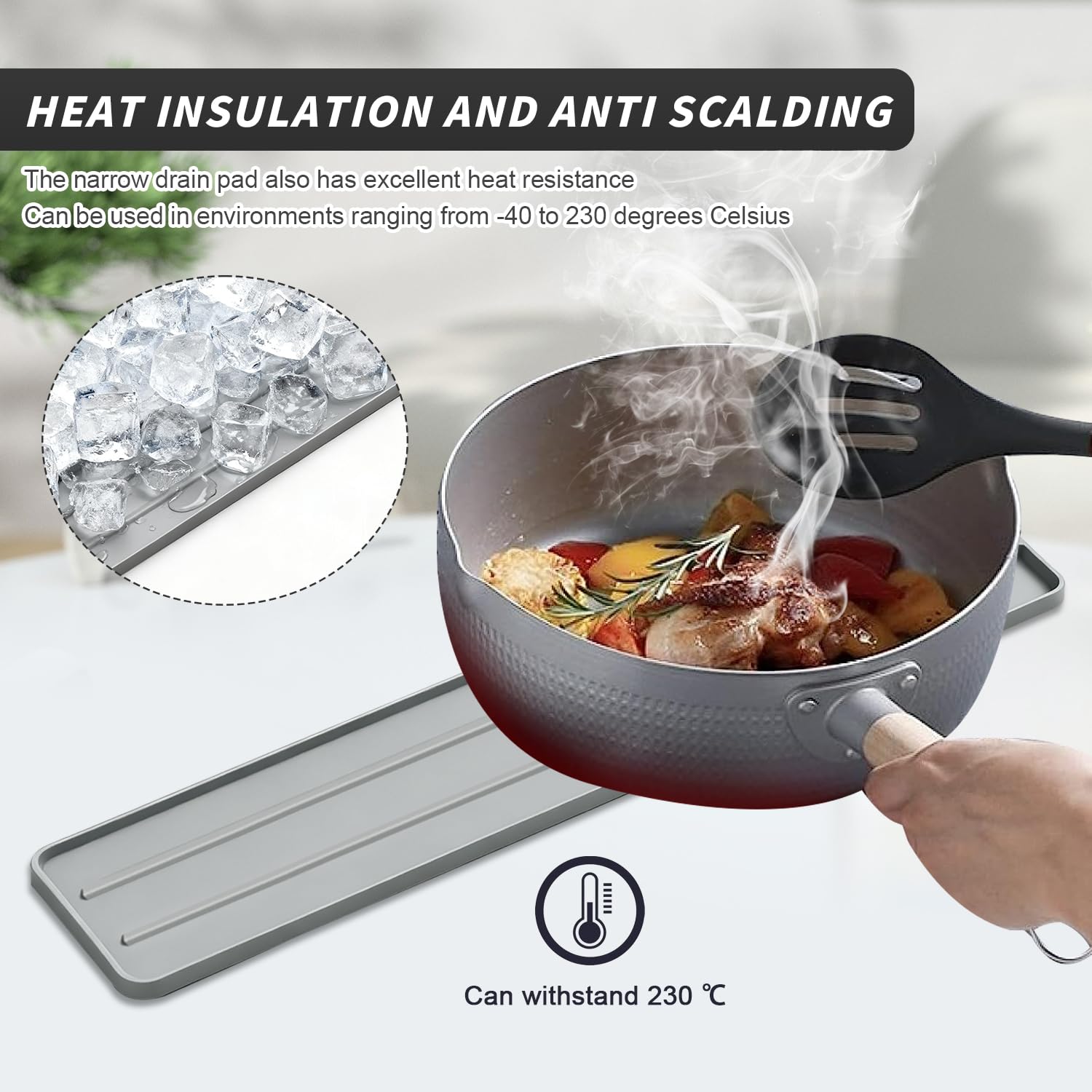 Tappetino Scolapiatti In Silicone 45x8 Cm Antiscivolo | Multiuso Per Cucina, Bagno E Bar, Lavabile