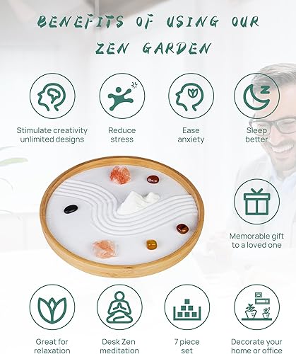 Miniatura 2 de Jardín zen japonés para escritorio, montaña estática, de 10 x 10 pulgadas, mini jardín zen de escritorio con arena blanca, rastrillos y accesorios -