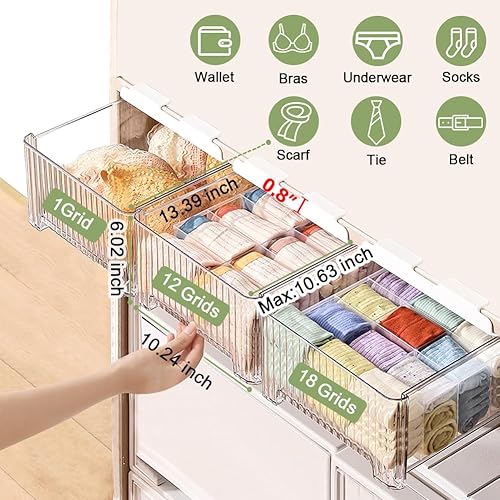 Miniatura 2 de Cajón organizador de ropa interior para armario, cesta de 12 celdas debajo del estante con divisor desmontable, organizador de armario y caja de