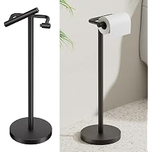 BESy Toilet Paper Holder Stand Modern Freestanding Tissue Roll Holder for Bathroom Floor Pivoting Tissue Rack Hardware Accessories Design Durable SUS 304 Stainless Steel and Weighted Base Matte Black