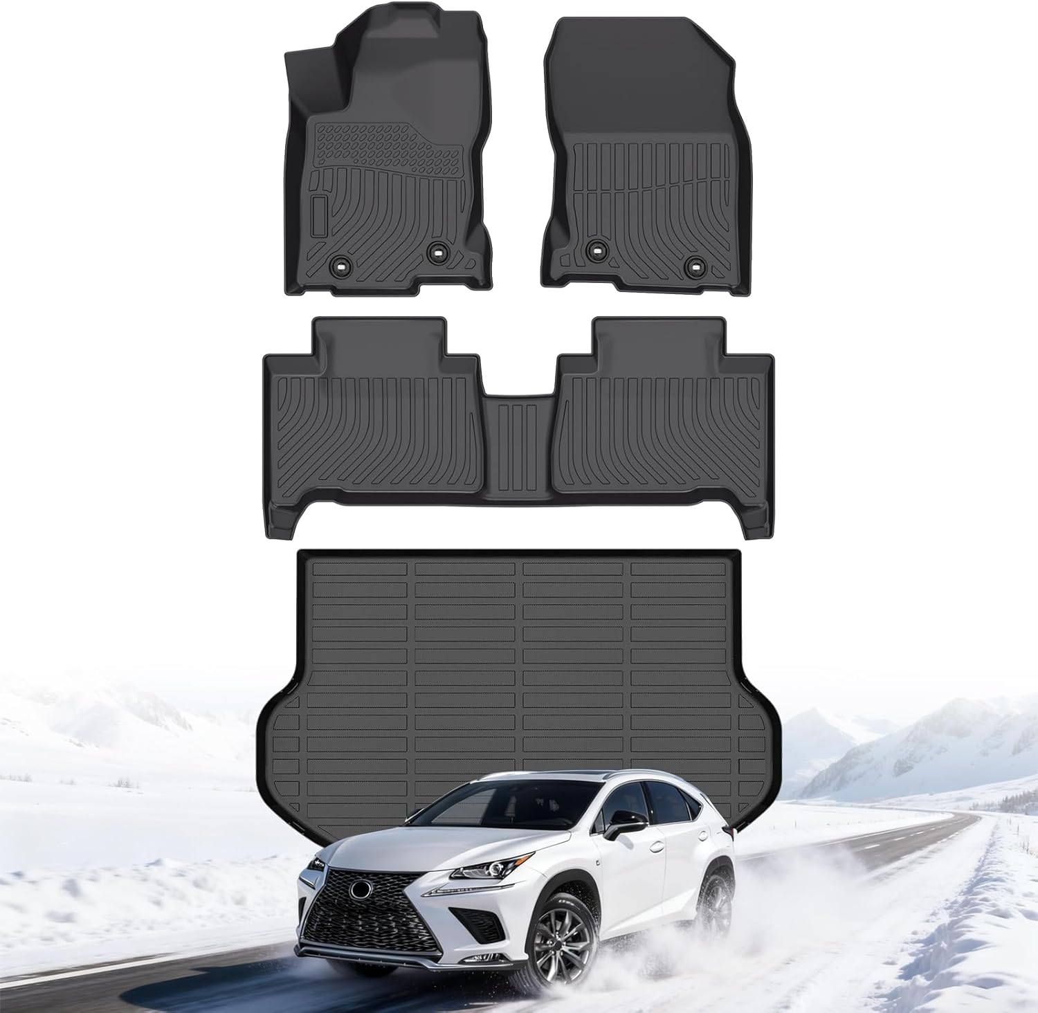 Floor Mats & Cargo Liner for Lexus NX NX200t NX300 NX300h 2015-2021, Custom Fit All Weather TPE Floor Liners for Lexus NX Front & Rear Row Full Set Car Mats, 4PCS
