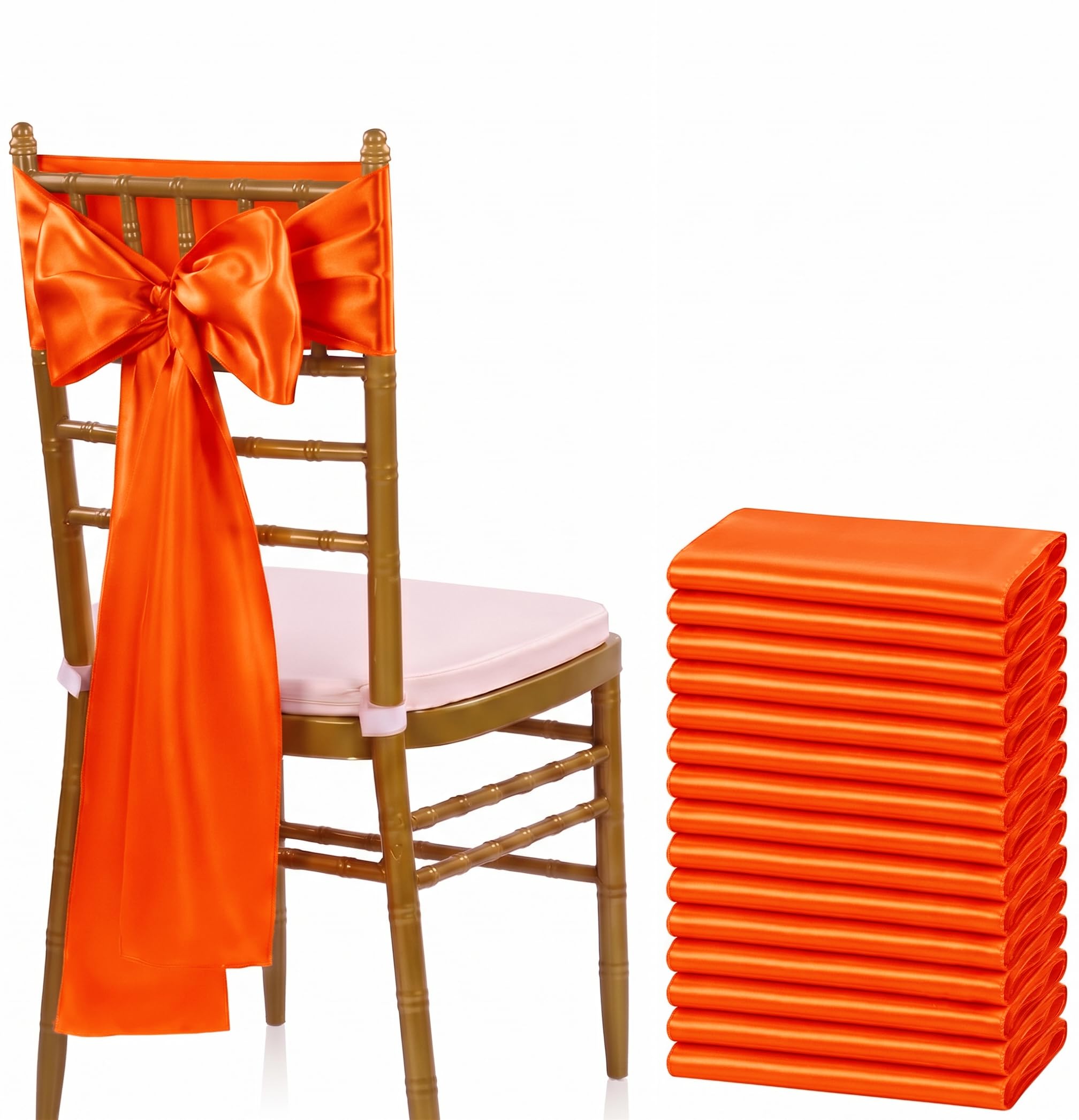 VDS Satin Chair Sashes Chair Cover back Tie Sateen Bows Ribbon for Wedding Birthday Graduation Engagement Ceremony Event Party Banquet Venue Hotel all Dining Chair Decoration (100PC) (Orange)