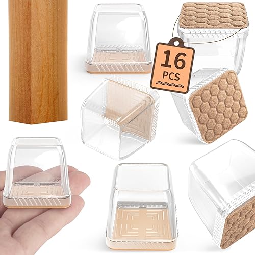 16 protectores cuadrados de suelo para patas de silla, tapas de silicona para patas de silla, protectores de suelo con fieltro, protectores de patas