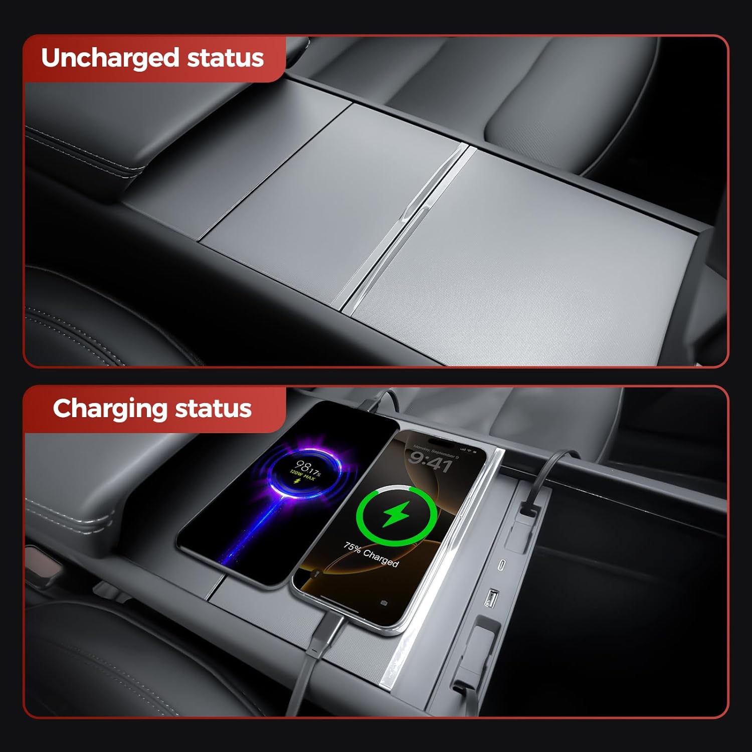 USB Hub for Tesla Model Y Juniper Accessories 2026 & Model 3 Highland 2025 Accessories, Hidden Console Phone Charger Hub, Center Console Interior (2-Type C for ModelY/3 Juniper&Highland)