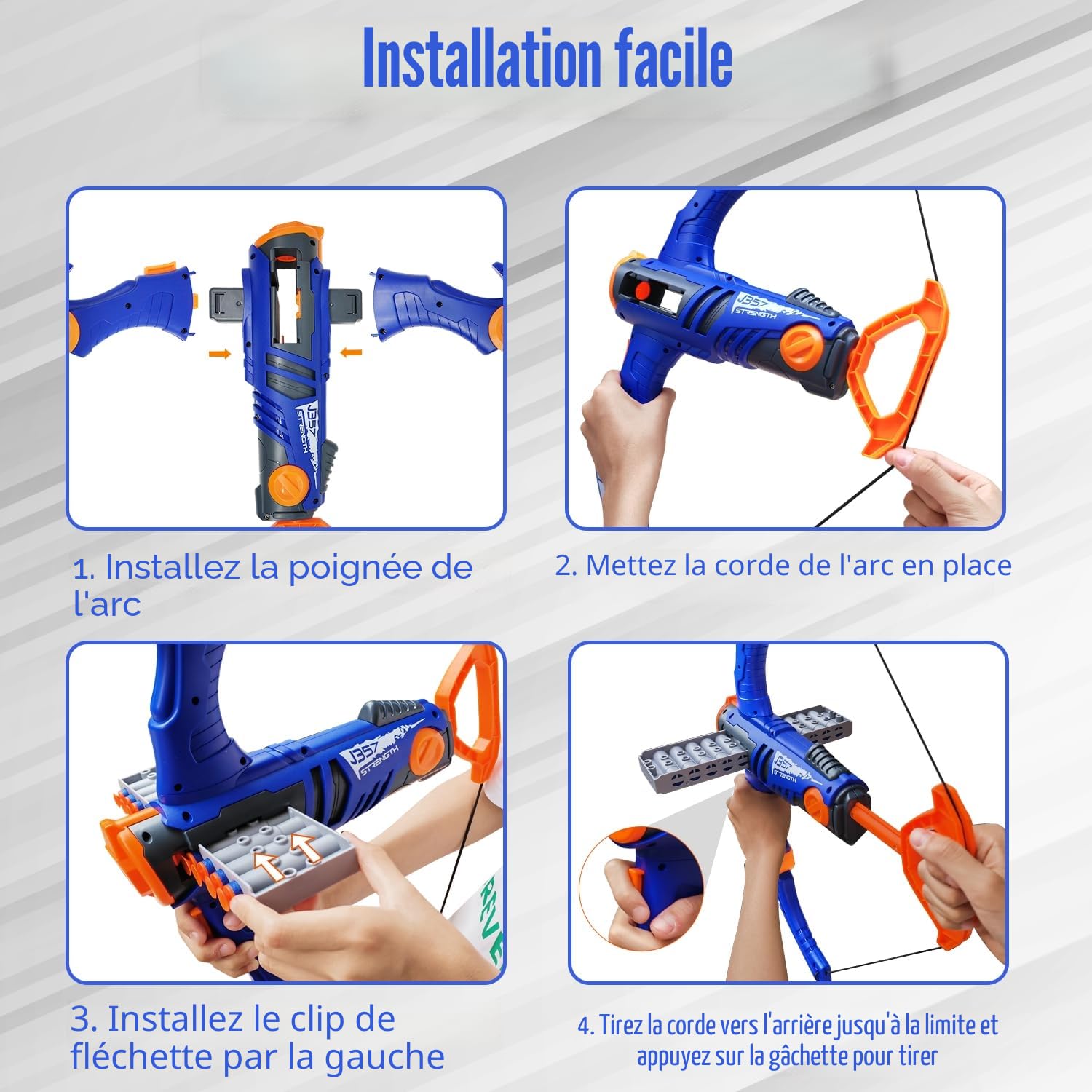 Jeu de flèches et d'arc pour enfants - Compatible avec les balles Nerf Gun - 12 fléchettes - Clip Shot - Boule en mousse - Jouet de tir à l'arc - Avec 36 fléchettes en mousse - Pour garçons et filles