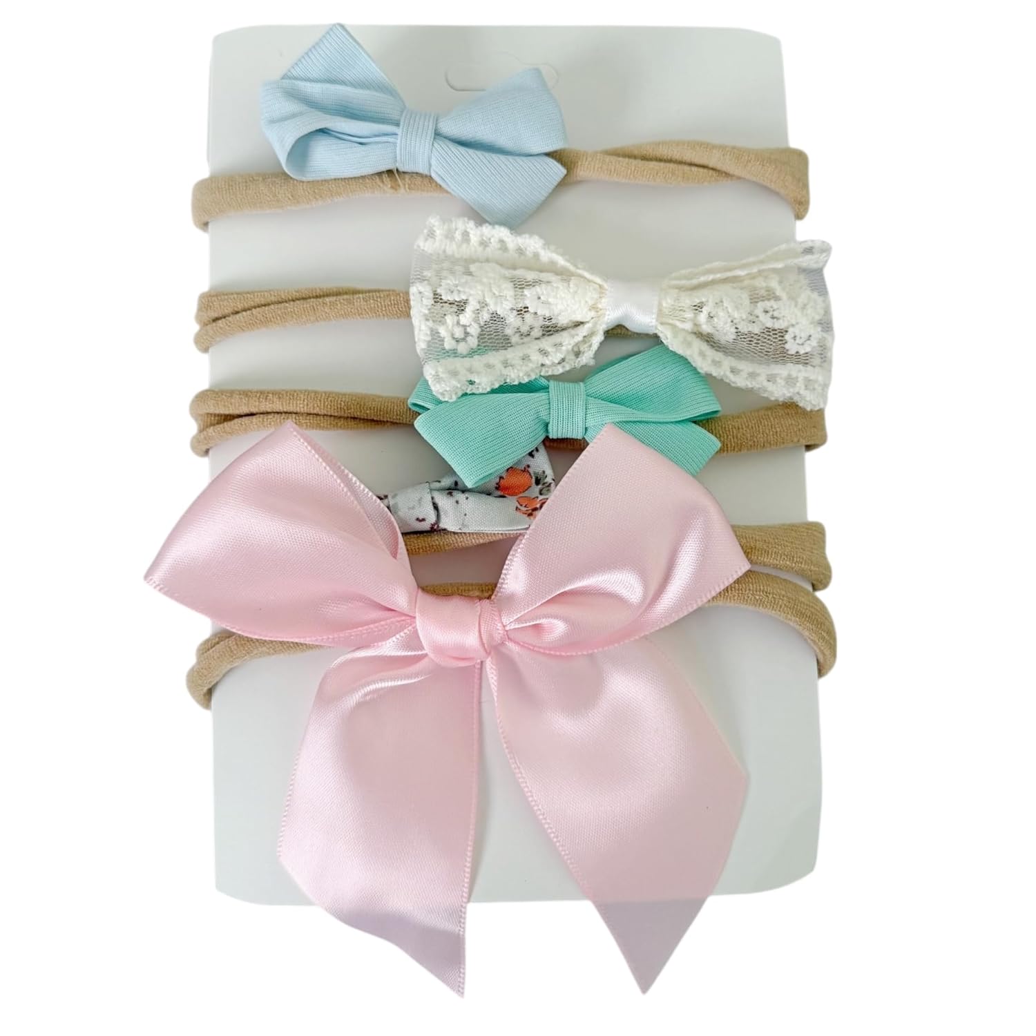 Kit 5 Faixas Tiara Lacinhos para Bebê Não Aperta Laço Sortidas Meia de Seda (Modelo H, Único)