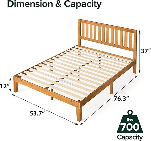 Miniatura 53 de Zinus cama con plataforma de madera maciza con cabecero de 12 pulgadas / Sin necesidad de resorte de caja / Soporte con listón de madera / Acabado