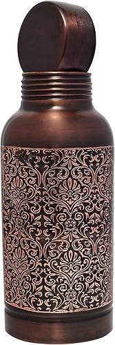 Miniatura 4 de Botella de agua de cobre puro hermoso patrón floral para beneficios de salud ayurveda - 20.3 fl oz (20.28 onzas líquidas de EE.UU.)