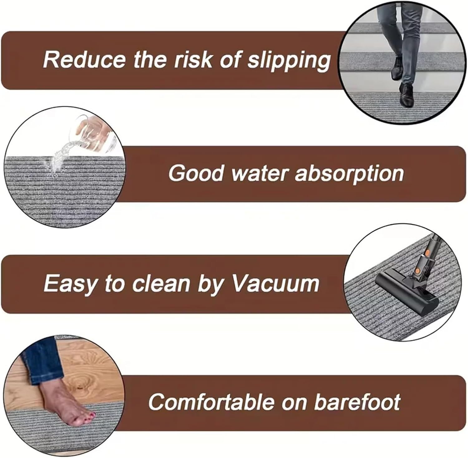 Stair Treads Slip Carpet 1PC 20x80cm Stair Mats Carpet Strips Treads Non Slip Washable Rug Outdoor for Wooden Steps Pads Stairs Tap(Black)