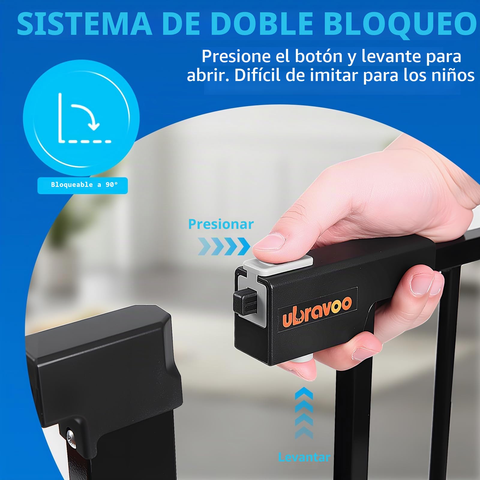 UBRAVOO Barrera de Seguridad Puerta para Bebés Puerta para Perros Altura 100 CM Puerta de Seguridad para Niños 76-104 cm de Ancho Cierre Automático Triple Bloqueo Abierto Mantenga la Puerta