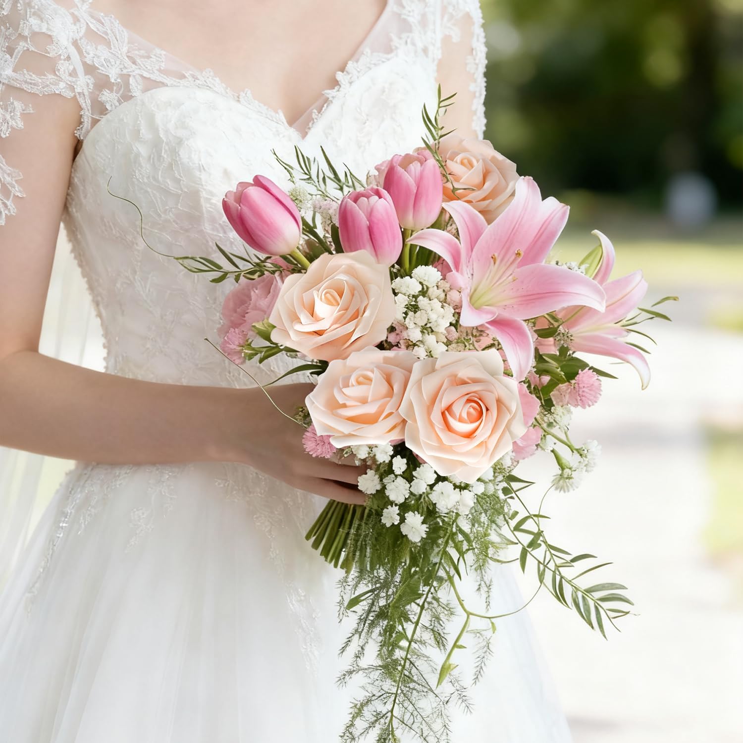 Artificial Flowers Foam Fake Roses 25pcs Champagne Roses with Stems for Home Decor DIY Wedding Bouquets Party Bridal Shower Centerpieces Faux Flower Arrangements Tables Decorations - Image 6