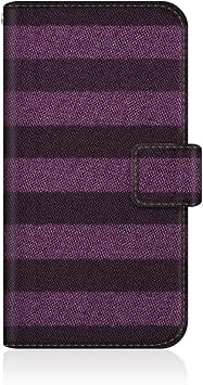 F-09E-VCM2S2157 [Notebook-Type Notebook] Easy Smartphone Premium F-09E Slim Case Stitched Model [Border Socks Diary, Purple & Navy]