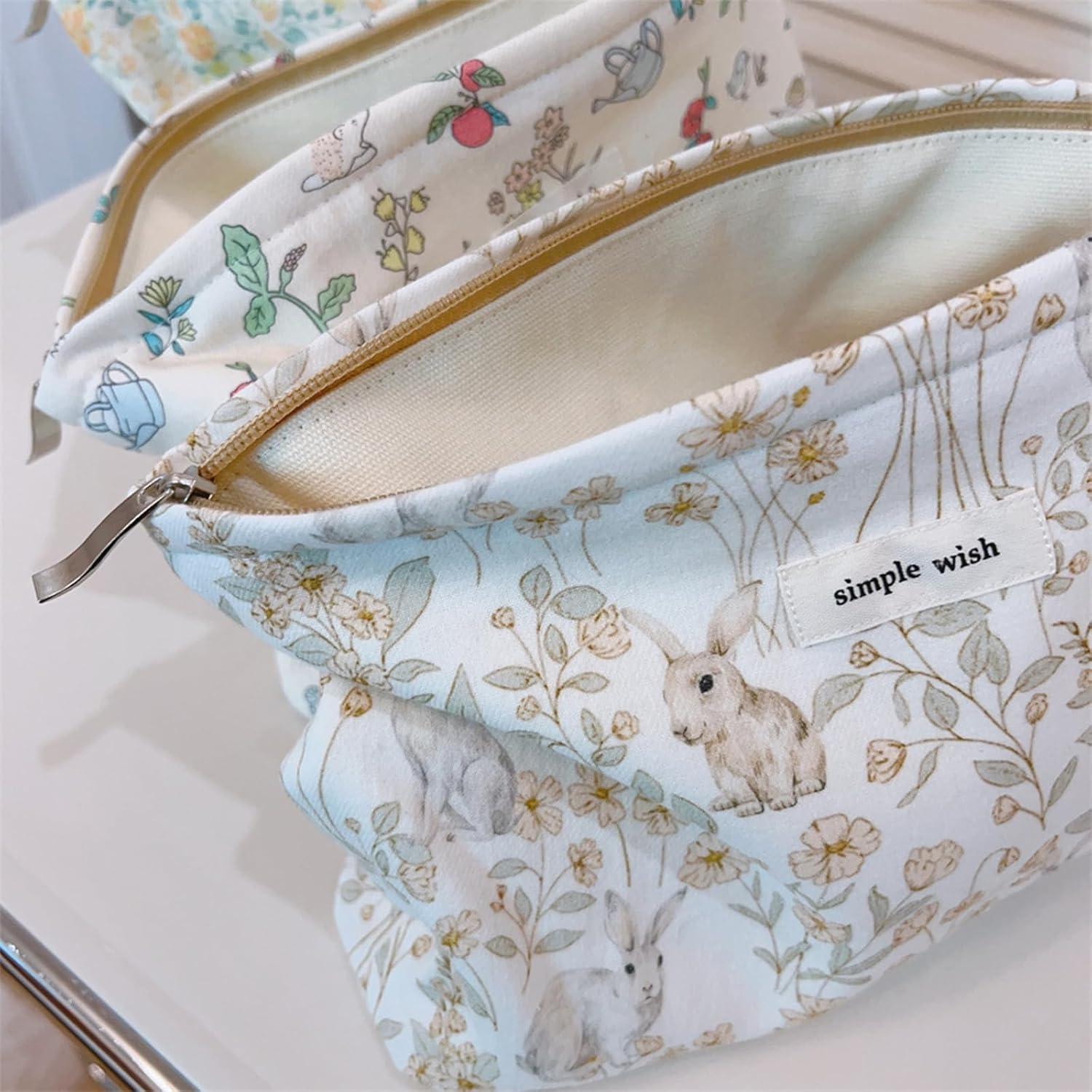 Wudygirl Cute Rabbit Cosmetic Bag - Travel Toiletry Bag & Makeup Pouch for Women & Girls - Large Capacity Canvas Organizer with Zipper Pencil Pouch - Image 6