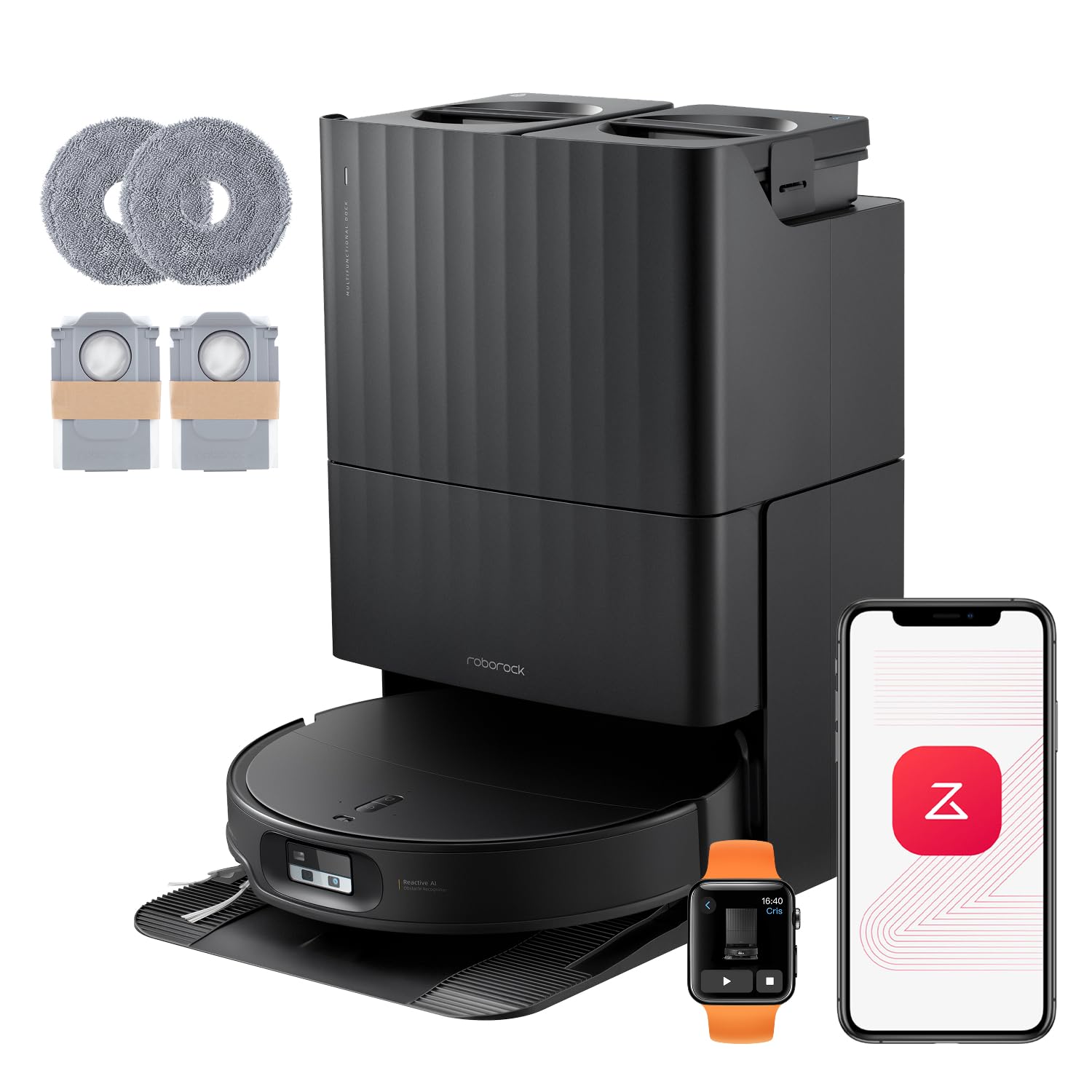 roborock Qrevo Edge 2 Set Robot Aspirador, Succión de 25000 Pa, 7,98 cm Ultrafino para Espacios Reducidos, Base Todo en Uno, Sistema antienredos, Evitación de 280+ Tipos de Obstáculos, Negro