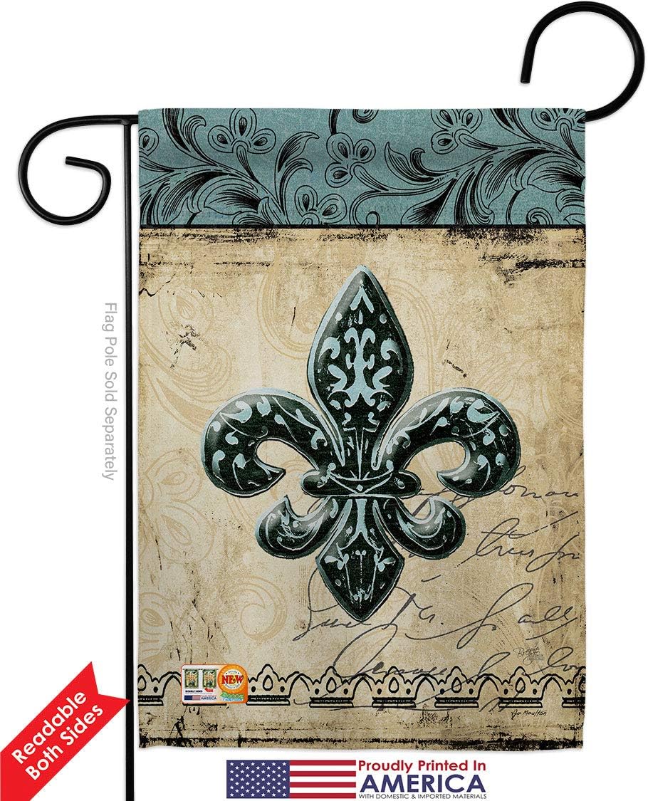 Flower De Luce Garden Flag Set Wall Holder Country Living Fleur Lys Vintage Lily Lis French Party Mardi Small Decorative Gift Yard House Banner Double-Sided Made In USA 13 X 18.5