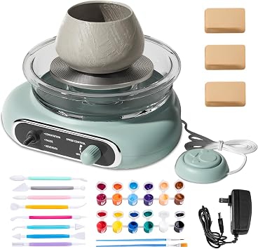 Mini Pottery Wheel, Electric Pottery Wheel with 4.7inch Turntable Air-Dried Clay and 8Pcs Pottery Tools, Adjustable Speed and Direction, Suitable for Ceramic Teaching, Home Use Green