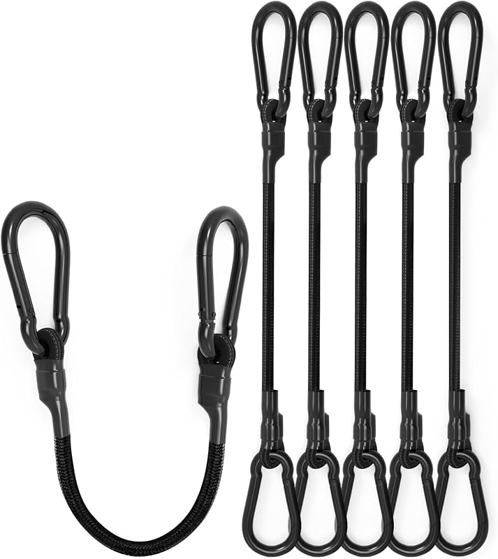 8 Pack 12" Heavy Duty Bungee Cords with Carabiner Hooks, 190 Lbs Strength