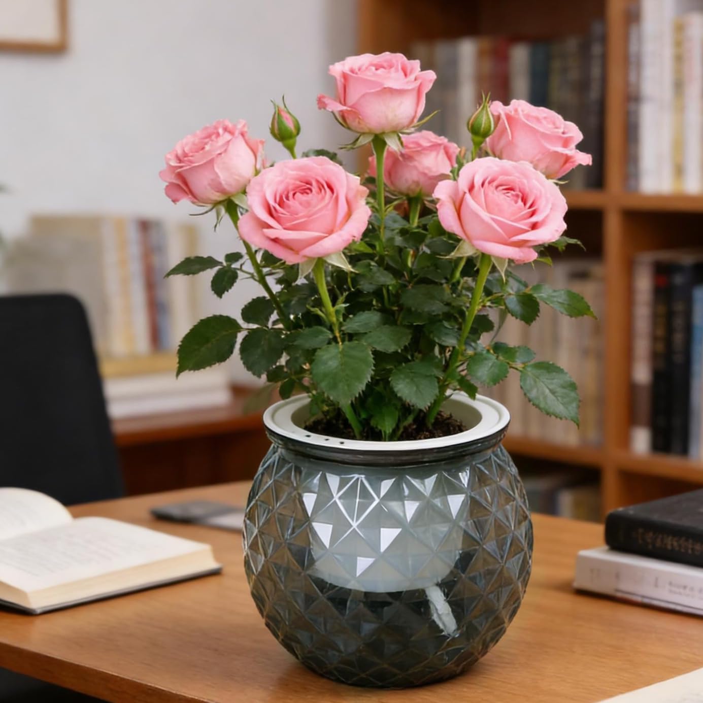 Self Watering Hydroponic Plants Pot Plastic Removable Succulent Planter Tabletop Vase Flowerpot ﻿ (1Pcs Grey)