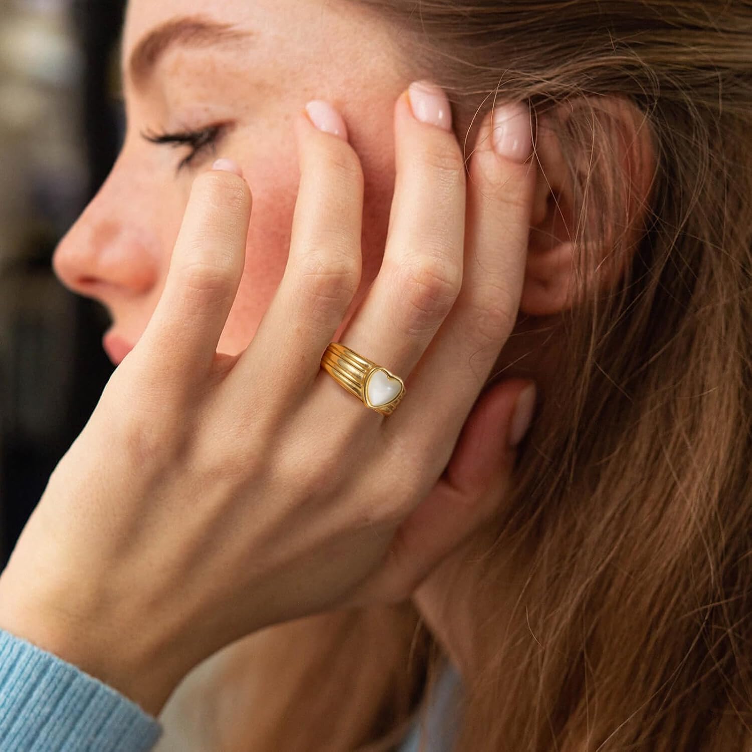 YeGieonr Chunky Gold Statement Rings for Women Non Tarnish 18K Gold-Plated, Waterproof Stainless Steel Gold Ring, Bold Fashion Jewelry for Everyday Wear or Stacking - Image 4