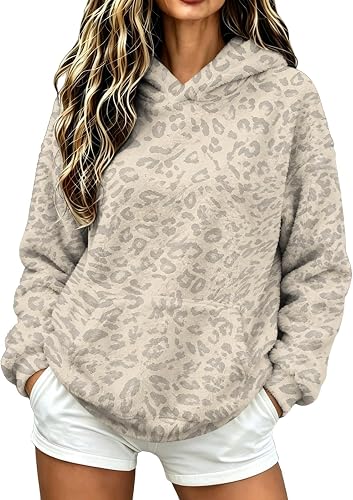 Womens Hoodies Cheetah Print Sweatshirt Long Sleeve Fleece O