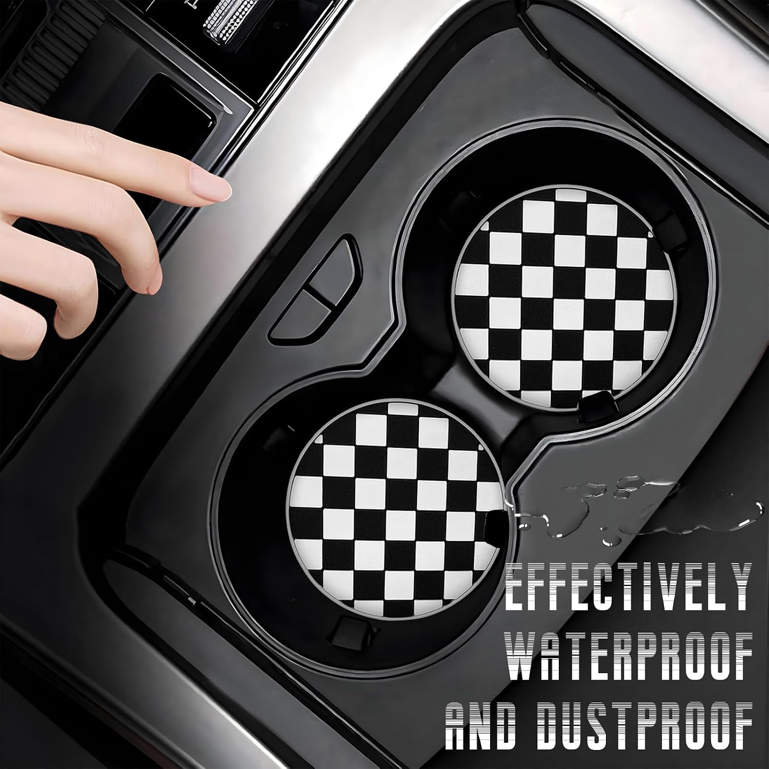 4 PCS Car Cup Coasters, 2.75 Inch Checkered Automotive Cup Holder Insert Coasters, Anti-Slip Waterproof Front Console Drink Mats for Most Vehicles, Car Accessories image 4