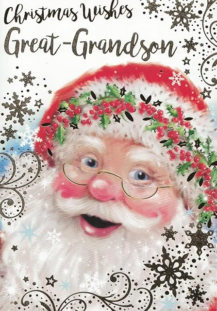 GREAT GRANDSON CHRISTMAS CARD, TRADITIONAL XMAS SANTA DESIGN . 5.5 X 7.5 INCHES XA139