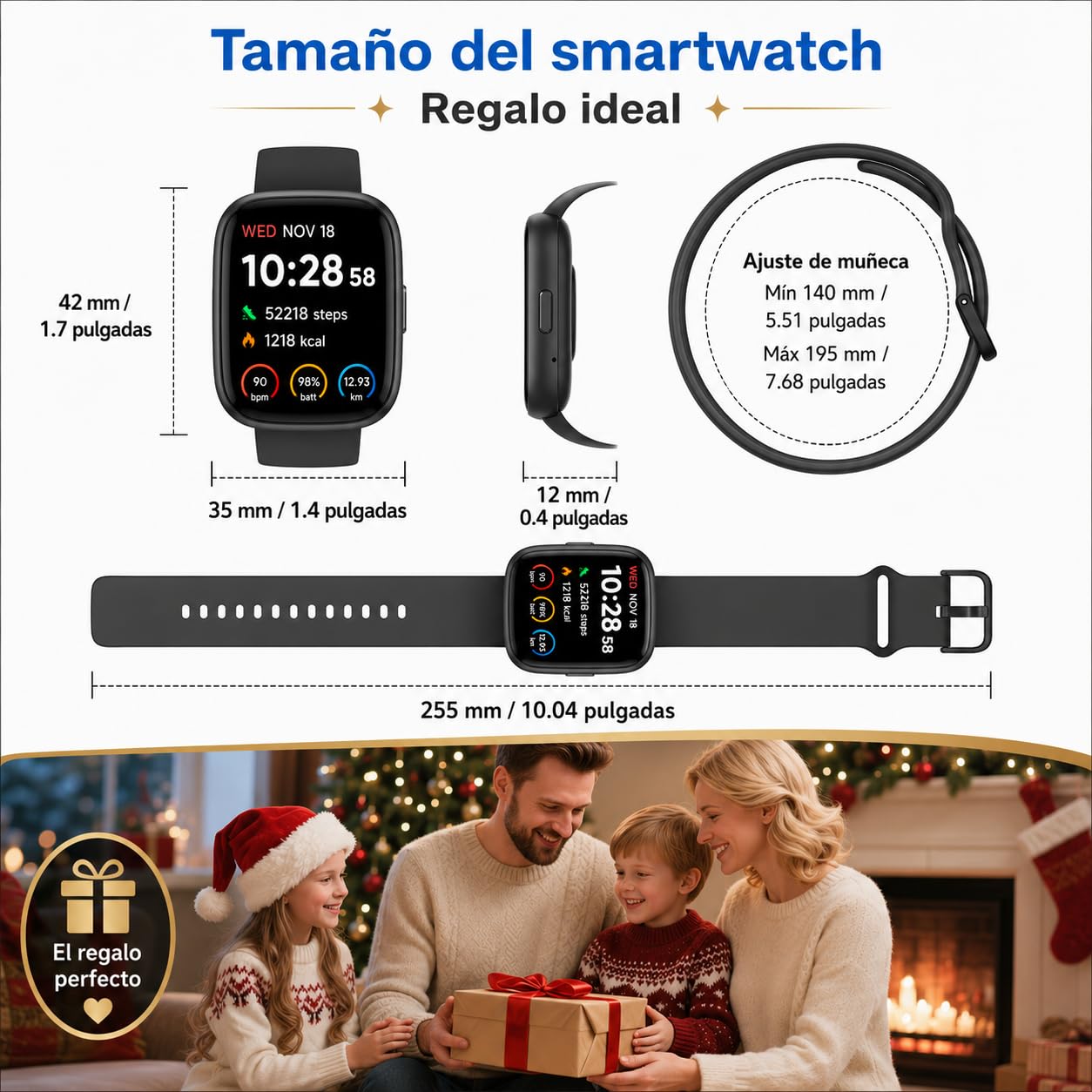 VRPEFIT - Smartwatch Hombre/Mujer, notificaciones Whatsapp, Pantalla táctil 1.8" HD, Llamadas Bluetooth, Ritmo cardíaco, SpO2, sueño, 100+ Modos Deportivos, IP68, Android/iOS
