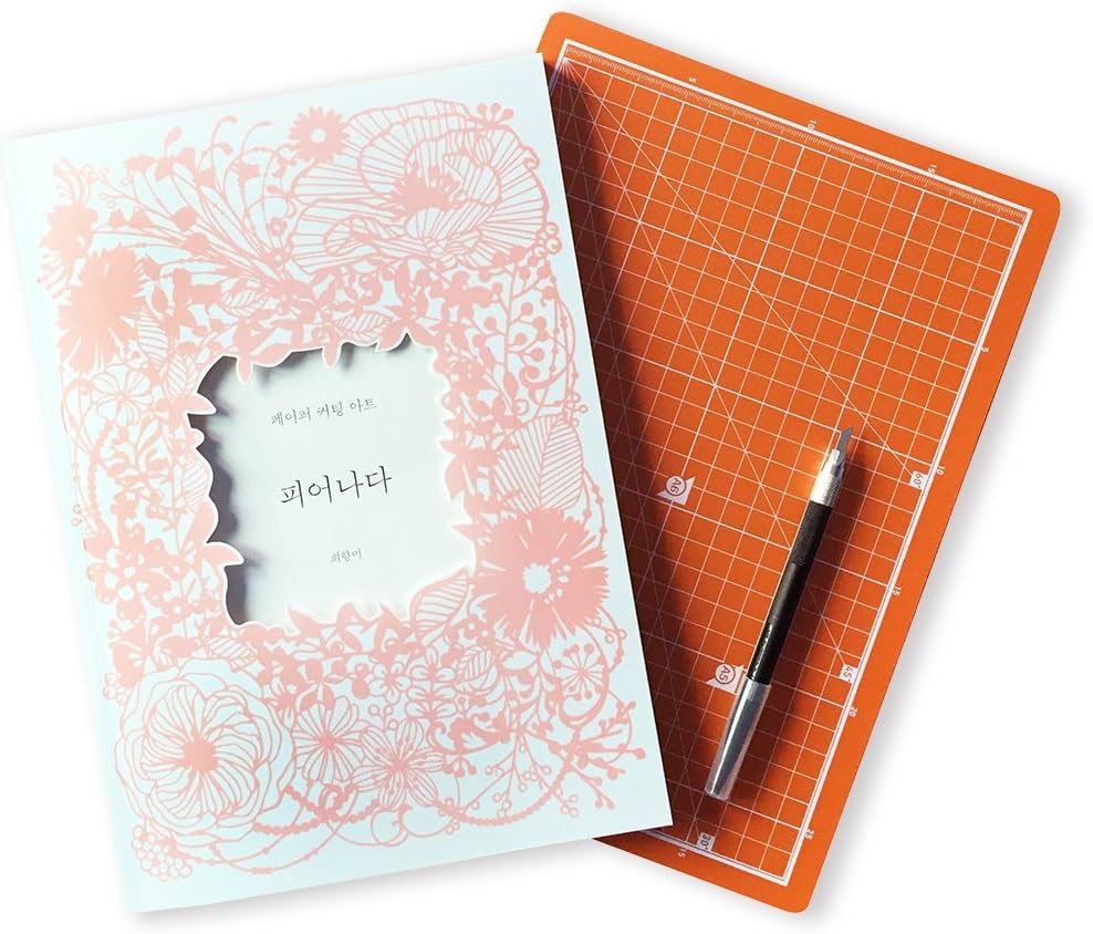 Beautiful Paper Cut Art Book 'Blooming', Stress Relieving Art Therapy Paper Cutouts, 52 Designs, 8.27"x11.69" (Set (Cutter+Mat))