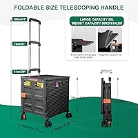 Vista 18 de FELICON SELORSS - Carrito plegable portátil con ruedas para subir escaleras y ruedas giratorias de 360°, mango telescópico, caja de plástico