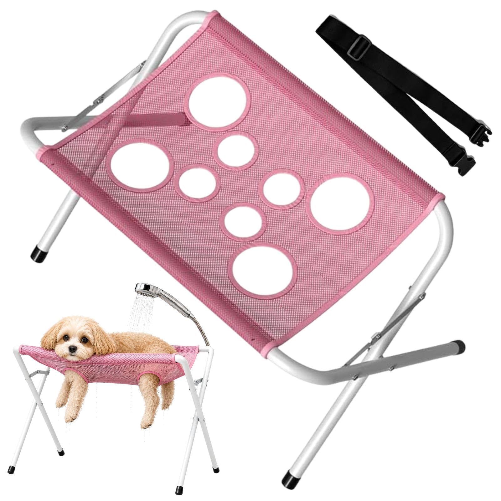 Generisch Pflegetisch für Haustiere, Hundebadetisch Faltbarer Haustier-Pflegeständer, Schnell Trocknendes Netzgewebe, Fellpflege-Hängematte für Katzen und Kleine Hunde (Rosa)