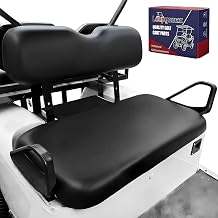 Waterproof Golf Cart Seat Covers for EZGO TXT RXV Freedom, Club Car DS | Protect Cracked Seats with Seamless Faux Leather Vinyl, No Stapler Install, OEM Fit, Easy Clean, Outdoor Protection, Black