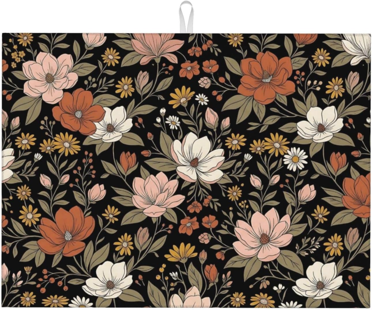 Vintage Floral Leaves Dish Drying Mat for Kitchen Counter 18x24in