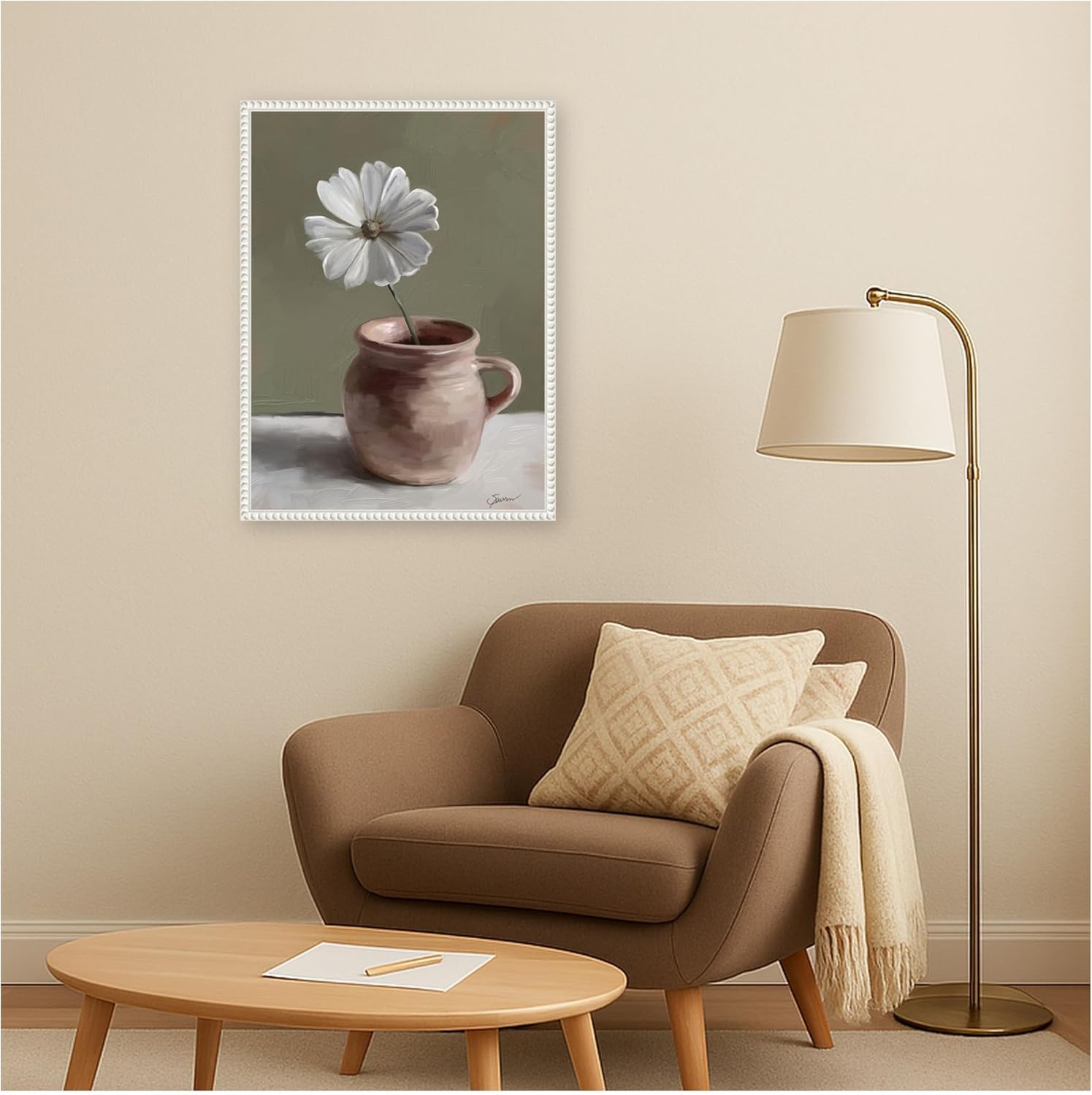 Kate and Laurel Framed Canvas Wall Art Print Little White Wonder by Mary Sparrow, 18 x 24 Sylvie Beaded White Frame, Traditional, Still Life Art for Wall Decor