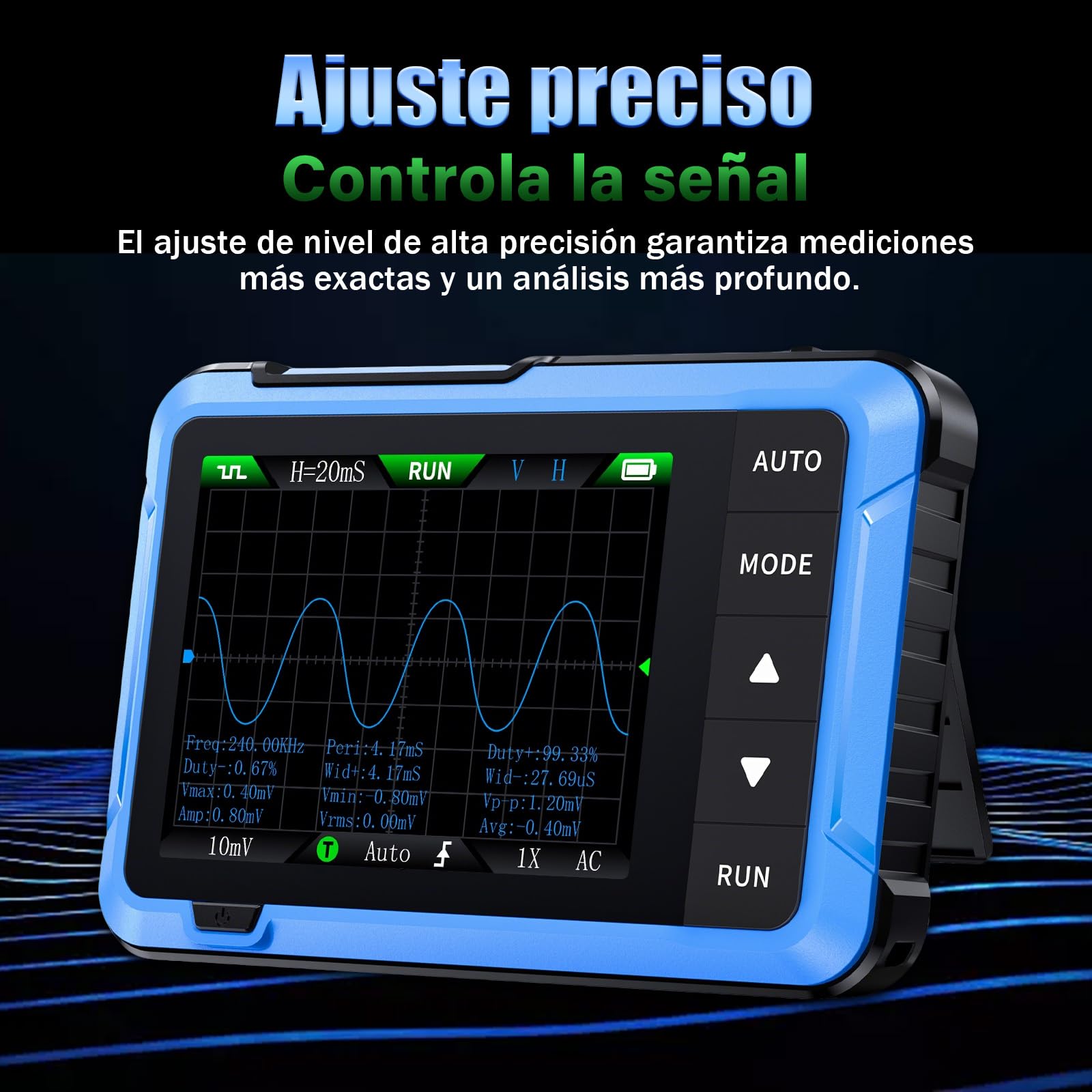 DSO-510 Osciloscopio Portátil 2 en 1 con Generador de Señales DDS, Mini Digital Osciloscopio, TFT de 2,8″, Anchura de Banda 10MHz, Frecuencia de Muestreo 48MSa/s, Disparo Auto/Normal/Único
