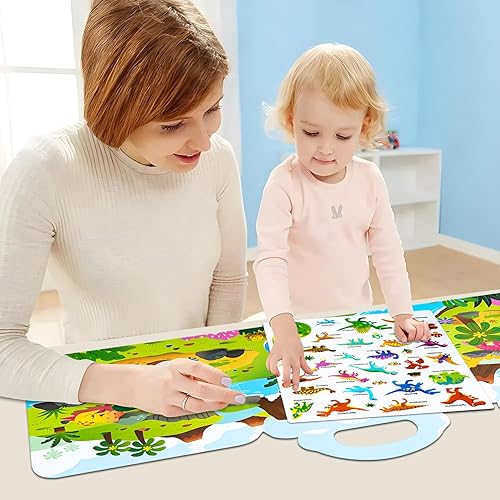 Miniatura 3 de Yamsop Libros de calcomanías reutilizables para niños, libros de calcomanías de dinosaurio, libro silencioso de gelatina con calcomanías hinchables