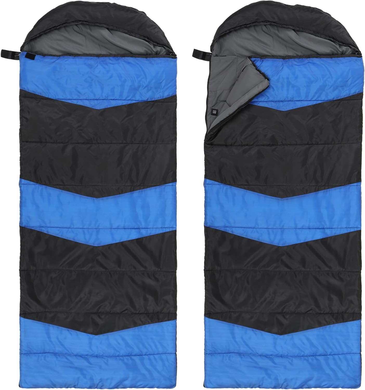 Black Background, Blue Arrow, Sleeping Bag, Polyester Fabric, Water-Resistant Fabric, Chunya Spinning Breathable Gray Lining Fabric, Hollow Cotton 210 * 85cm, hat Wearing, Heating Design
