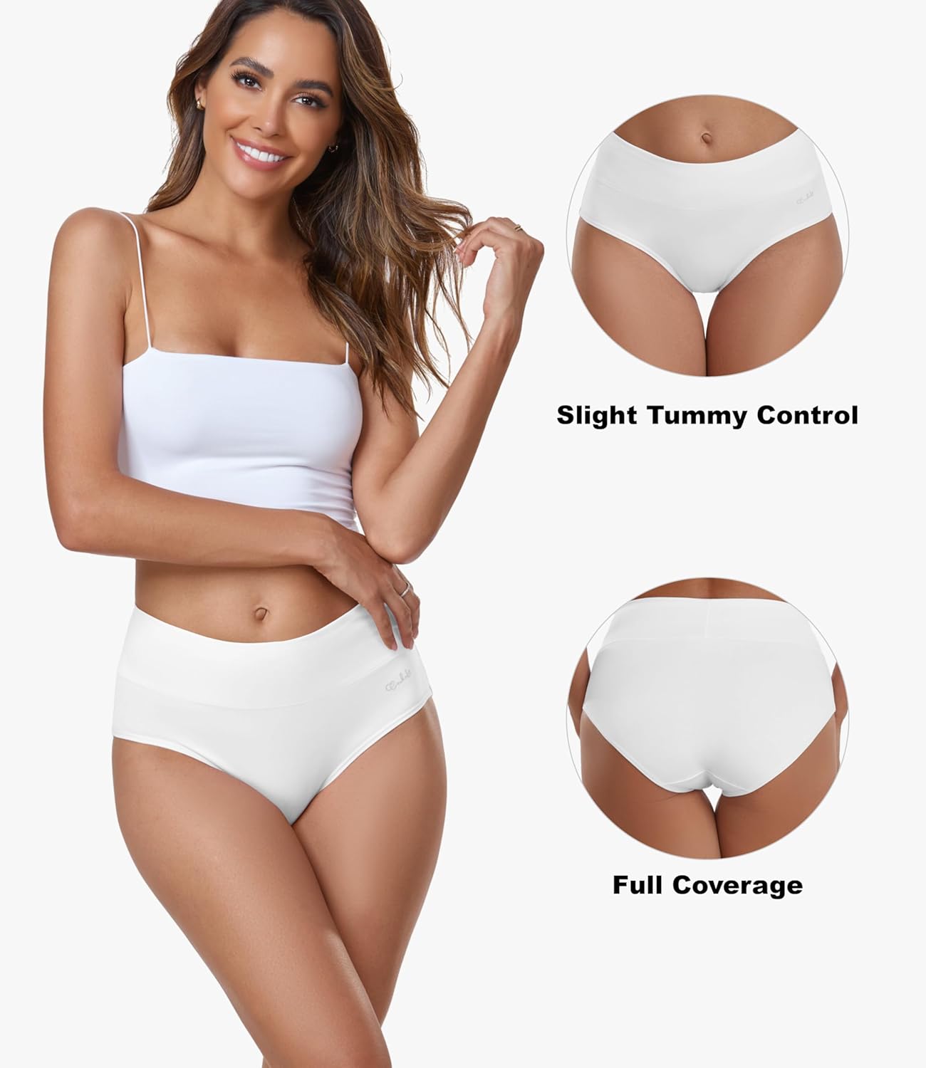 coskefy Women's High Waisted Cotton Underwear Soft Breathable Panties Stretch Briefs Ladies Panties 5 Pack - Image 2