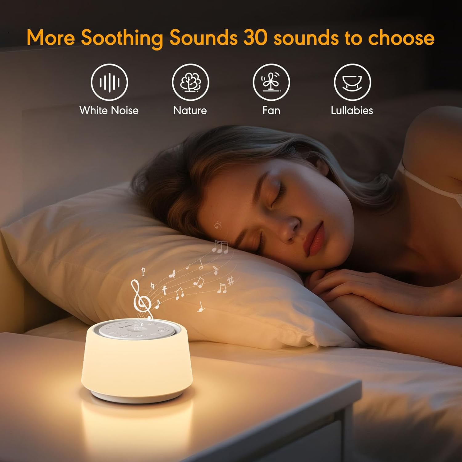 White Noise Machine with Night Light, 30 Soothing Sounds Portable Sound Machine for Baby and Adults, 10 Color Night Light, 5 Timer Options, Memory Function,Compact for Travel (White) - Image 3