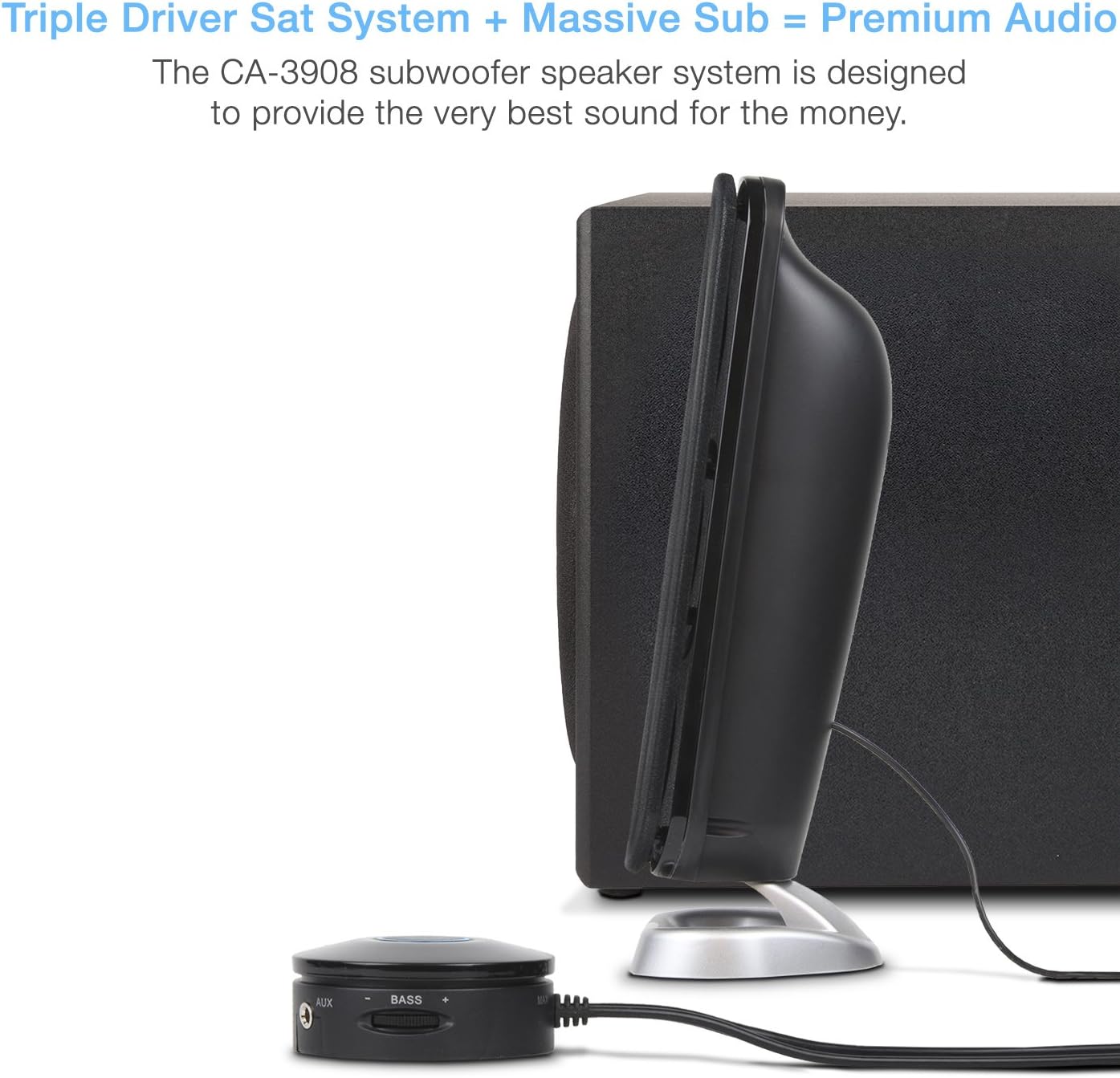 Cyber Acoustics CA-3908 2.1 Stereo Speaker System with 6.5" Subwoofer and Control Pod - Computer and Home Audio Set with 3.5mm AUX Input for Cellphone, Tablet, Desktop, Laptop, or Gaming