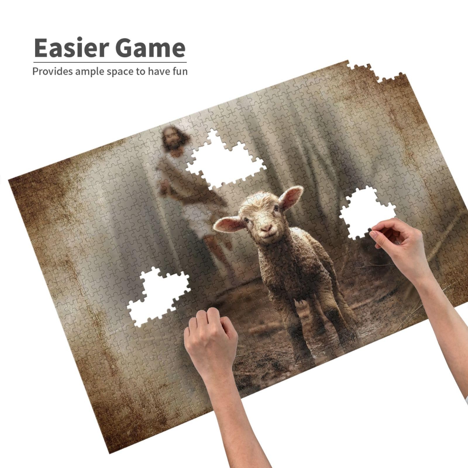 1000-Teile Puzzle: 'Jesus Und Das Verlorene Lamm' – Christliches Holzpuzzle Für Erwachsene (75x50 Cm) Für Ostern Oder Weihnachten