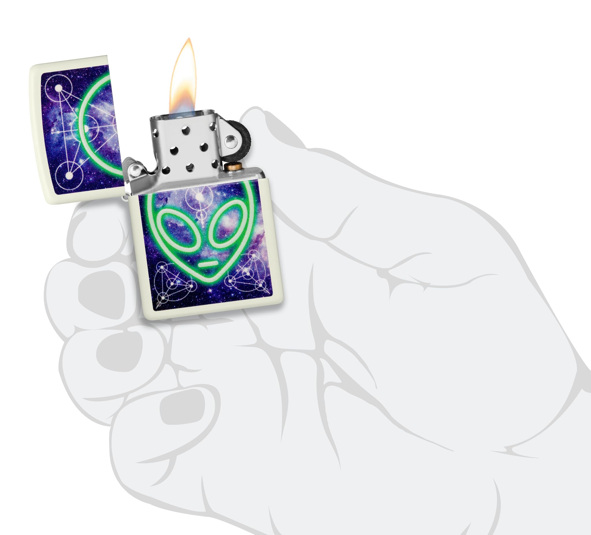 Zippo Sturmfeuerzeug - Alien, Glow-in-The-Dark, Color Image - Nachfüllbar - Wiederverwendbar - Windfestes Design - Geschenkbox - Made in USA