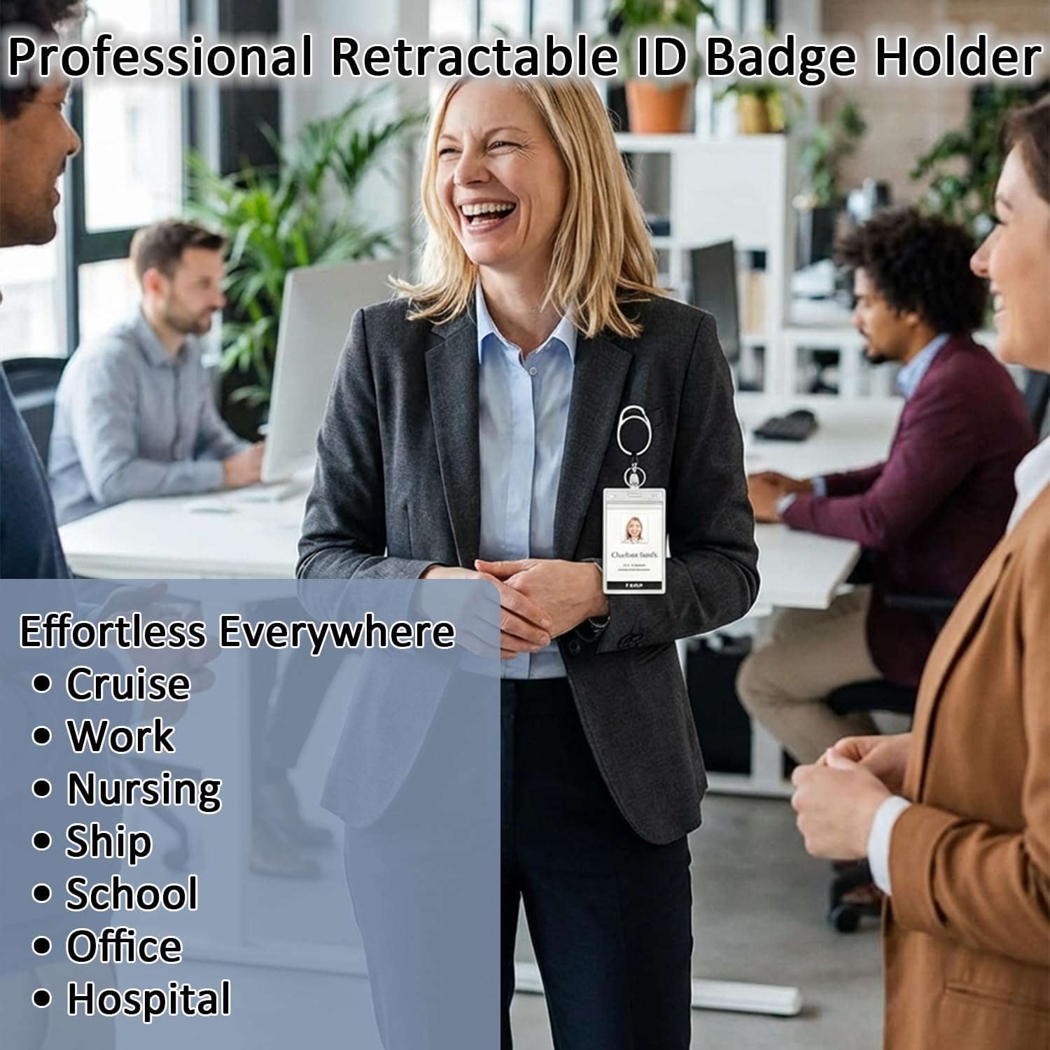 Retractable ID Badge Holder Reel: 2 Pack Clear Card Case with Metal Belt Clip, Detachable Key Ring Heavy Duty 24" Pull Cord for Nurse Teacher Office Work Security Cruise Tactical, Vertical